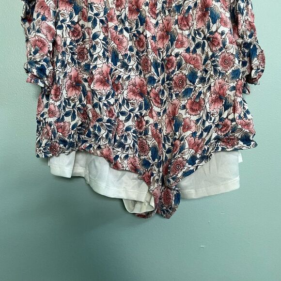 ASTR the Label Cold Shoulder Pink Blue Floral Boho Summer Romper SZ S - Picture 5 of 8
